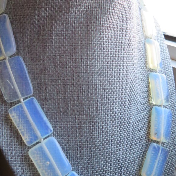 Antique Vintage OPALINE OPALESCENT opalite rectangle necklace fire moonstone - Picture 12 of 12